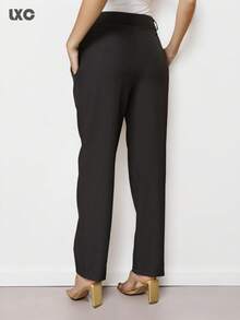LXC FASHION Calça Reta Feminina tecido Twill  elegante adequada para reuniões, trabalho e lazer - Preto - Visão 4