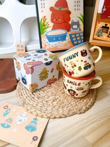 1pc Coffee Cup, Summer Drink Cup, Highly Attractive Cup, Cute Cup, Ceramic Material, Suitable For Coffee, Breakfast, Milk, Couple Cup Back To School