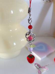 1pc Cute Strawberry Phone Lanyard Charm, Pink Fruit Fashion Keychain Phone Accessory, Girly Style Phone Case Pendant Gifts For Mother, Family, Friends, Birthday, Holiday Phone Charm, Phone Chain