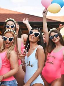 1 pieza Gafas de corazón de novia y recién casados de moda - Accesorios de plástico blanco y negro para fotos de boda, lentes de disfraz divertidos, decoraciones para despedida de soltera, regalos y obsequios para fiesta de novia y damas de honor