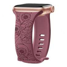 Silikon Armband mit Blumengravur kompatibel mit 44mm 42mm 41mm 40mm 45mm 49mm Series 9 8 7 SE 6 5 4, Ultra weich, langanhaltend, Modezubehör