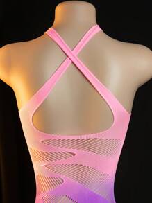 One Piece Sexy Lingerie, Sexy Trompe L'oeil See-Through Mesh Bodysuit, Halter Neck Cross Straps, Shiny Nylon And Spandex Semi-Sheer Wrap Dress, Erotic Garter Belt Accessory, Romantic Lingerie, Knitted Texture,Lingerie For Women,Sexy Lingerie For Women Naughty Outfits,Hand Washable,Lingerie For Women