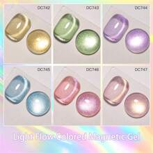 MEET ACROSS 7PCS 7ml Light Flow Colored Cat Magnetic Gel Nail Polish Blue Green Gold Pink Purple Sparkle Glitter Gel Varnis Semi Permanent Gel For Summer Manicure DIY Nail Supplies