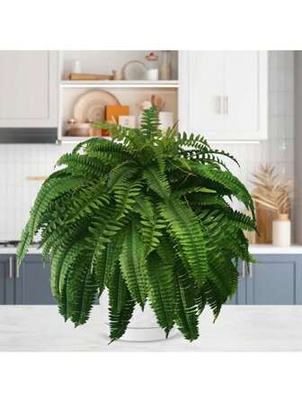 1 pieza Helecho artificial resistente a los rayos UV para exteriores, helecho de Boston artificial realista para jardines al aire libre, porche delantero, entrada y alféizar de ventana, decoración de boda, plantas falsas