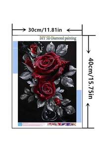1pc DIY Diamond Painting - Rhinestone Embroidery, Flower Rose Decor, Full Drill, 11.8*15.7in / 30*40cm