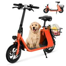 WIND HORSE Electric Scooter With Seat For Adults, 12.5" Electric Scooter Adults 15.5 MPH 20 Miles Range 680W Peak Motor, Dual Disc Brake, Wider Deck, Adjustable Seat, E Scooter With Basket For Commuter Red