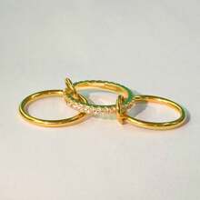 VKHK 1 anel de elos multicamadas de aço inoxidável banhado a ouro 18K com zircônia decorativa, adequado para uso diário feminino e festas de casamento, presente
