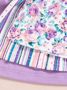 3pcs Baby Girls Floral Striped Sleeveless Top + Matching Floral Striped Shorts Set