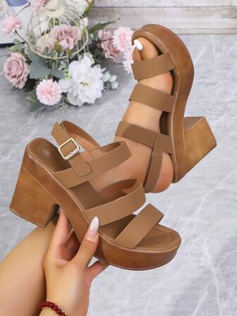 女士优雅舒适坡跟凉鞋，纯色波西米亚风扣设计，适合海滩、派对、居家、办公室、所有季节