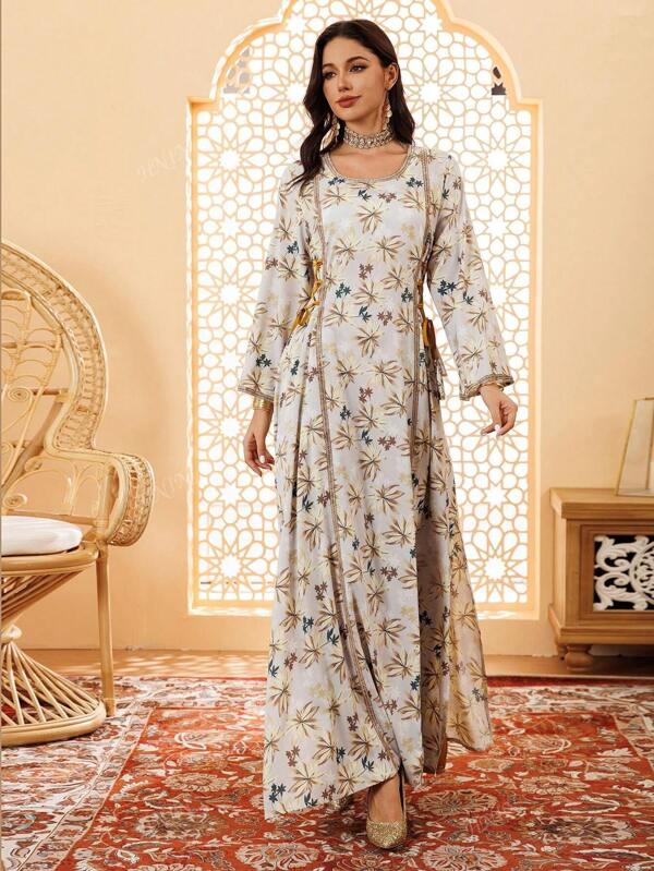 Eid Mubarak Women's Party Dress Abaya, Sequin Maxi Dress With V-Neck