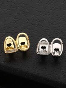 THATBOY 1 pieza Joyería para dientes de mujer estilo Hip Hop, base de cobre con micro-incrustaciones de circonita, decoración de dientes huecos de color dorado para festival de música, fiesta de Halloween y regalo de estilo punk