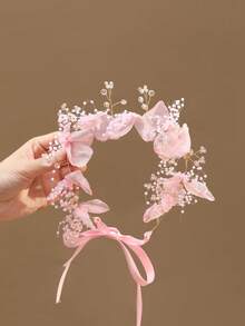 1pc Woodland Style Children's Flower Crown Headband, Lively Butterfly & Pearl Crown, Flower Girl Headpiece For Wedding, Floral Headband For Wedding, Party - Multicolor - View 10