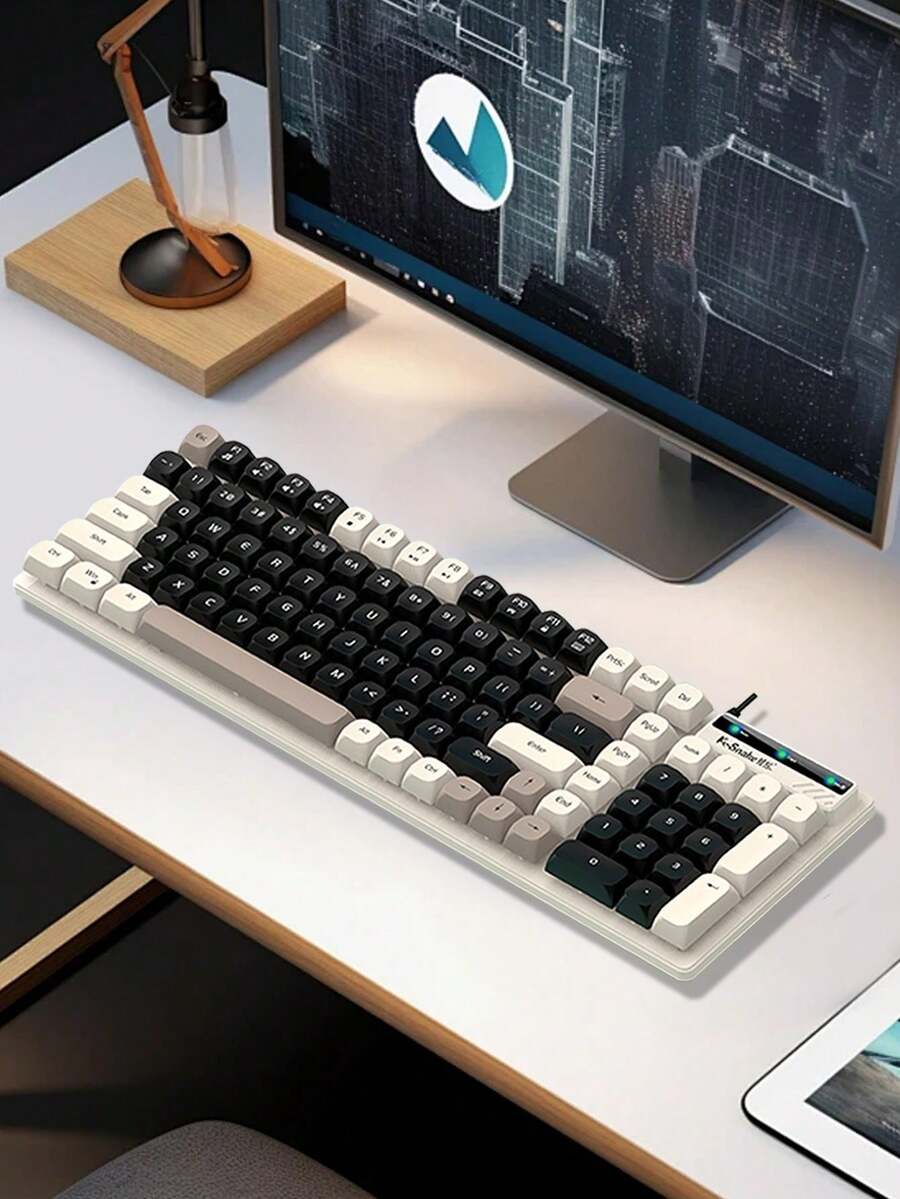 Fashionable Color-Block Wired Keyboard USB Plug & Play Driver-Free Mechanical Feel Floating High Keycaps Non-Slip Base Office & Gaming Dual Use Compatible With Desktop & Laptop