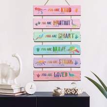 6 件水彩恐龙墙饰艺术，质朴的木制积极心态标志牌，你善良、坚强、勇敢、乐观，家居/卧室/客厅装饰