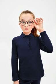 The Children's PLACE Girls Uniform Long Sleeve Ruffle Pique Polo - TIDAL - View 3