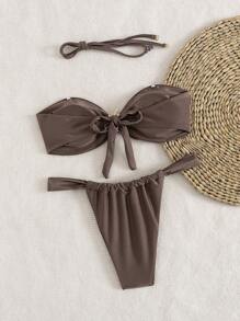 Women's Solid Color Fashion 3D Floral Decor Bikini Set, Spring Break/Summer Beach Holiday