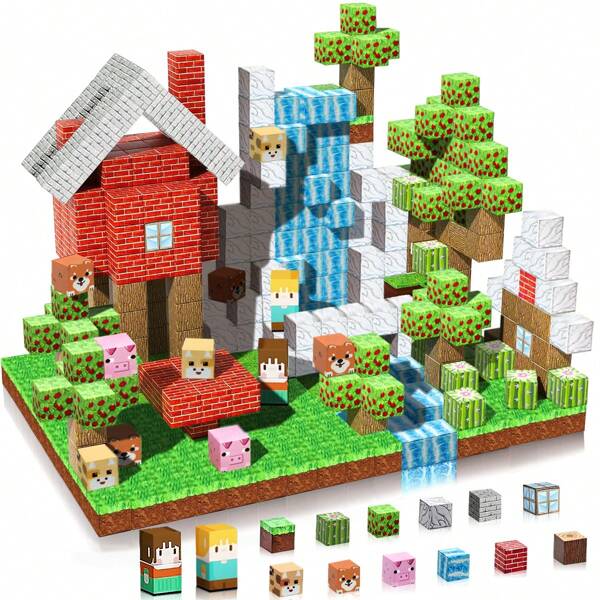 Magnetic Building Blocks Set - Farm Themed STEM Learning Toy, Magnetic Toy Set, Creative Building Blocks, ABS Building Blocks, Suitable For Building And Creating, Perfect As A Gift For Children, Christmas Gift,Classroom Gift, Learning Gift