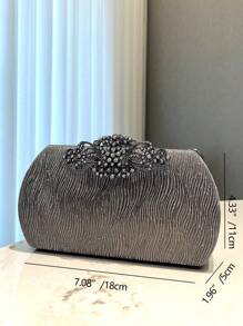 1pc Gray Glitter Crystal Decor Elegant Women's Evening Clutch Bag, Suitable For Banquet, Wedding, Party, Formal Occasions, Fashion Handheld & Shoulder Bag With Metal Chain