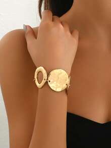 Radiana 1pc Geometric Hollow Circle Fashion New Creative Minimalist Personalized Metal Bracelet - Yellow Gold - View 2