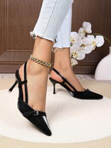 Women's Black High Heel Shoes,Peep Toe Kitten Heel Party Pumps, 2.75" Formal Wedding Shoes With Strap Buckle Design And Back Zipper