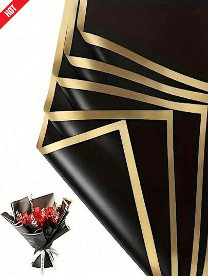 20/40/60pcs Bouquet Wrapping Paper, Gold Rimmed Korean Style Wrapping Paper, Suitable For DIY Handmade Gift Packaging Decoration, 23 X 23 Inches, Wrapping Paper, Tissue Paper, Bouquet Packaging Supplies (Black), Halloween, Christmas, Valentine's Day