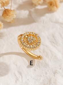 1pc Minimalist Rhinestone Double Layer Ear Clip For Women, Ear Cuff No Piercing Copper Plated Niche Design Fashionable - Yellow Gold - View 16