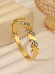 1 Pc Fashionable & Elegant Bracelet, Personalized Geometric Zirconia Bracelet, Jewelry Accessory Gift For Women/Girls, Waterproof, Stainless Steel, Gold, Love, Lucky Charm