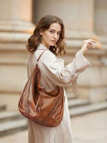 Sheonly US Mid-West Style Hobo Tote Bag 2pcs Set - Handbag & Wallet - Camel - View 2