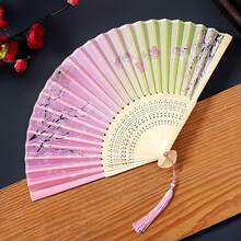 1pc Chinese Style Summer Portable Tassel Fan, Folding Fan, Ancient Style Hanfu For Men, Children Dance Small Bamboo Fan