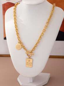 1pc Chic Square Pendant Necklace, Elegant Minimalist Chain Necklace For Women
