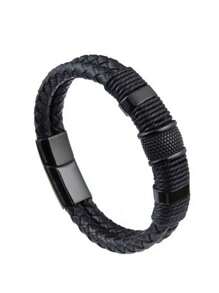 Bracelet élégant tressé double couche pour homme avec fermoir en acier inoxydable doré – Bracelet à la mode en cordon tressé noir, fabriqué à la main