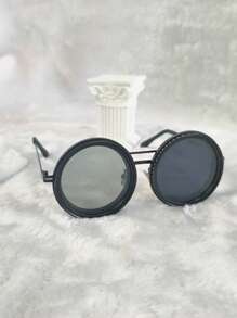 1 pieza Gafas de moda giratorias de estilo retro de spandex, adecuadas para fiestas, reuniones, viajes, moda, estilo steampunk con brillo ajustable, marco de aleación, marco negro con lente gris, excelente para baile de máscaras y accesorios de moda, gafas de moda estilo steampunk, gafas de moda con marco de aleación para verano, playa, viajes, al aire libre
