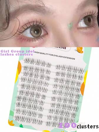 100片/套 韩国女团偶像假睫毛，C型卷翘浓密，分段式自然卡通眼型，透明睫毛梗，单根假睫毛，适合日常妆容，可在家DIY嫁接睫毛，柔软易用。