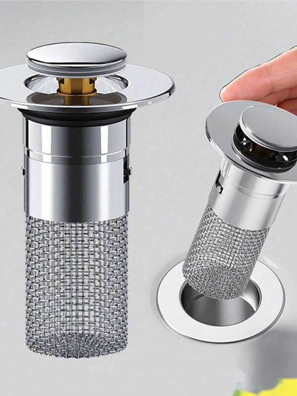1pc Stainless Steel Mesh & Chrome-Plated Plastic Body Sink Strainer, Suitable For Washbasin Drain Hair Filter, Bathroom Anti-Blocking, Please Confirm Size Before Purchase, Fits 3.4-4.0cm Outlet Diameter Home Bathroom Decor Fall Decor Back To School