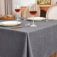 Vintage-Tischdecke, rechteckig, Baumwolle, Leinen, Khaki, grau, für Weihnachten, Hochzeit, Bankett, - Schwarz - Übersicht 2