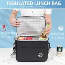 1pc Double Layer Insulated Lunch Bag, Large Capacity Lunch Box Leakproof Durable Cooler Tote Bag With Adjustable Shoulder Strap For Work Office Picnic Travel
