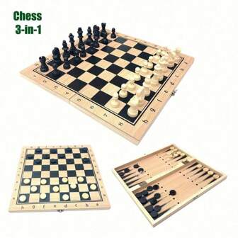 Premium 3-In-1 Wooden Chess Set With Fold-Out Storage Including Classic Chess Backgammon And Checkers For Adults