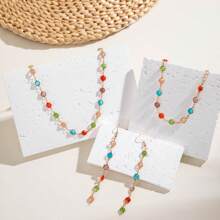 4pcs/Set Summer Fashion Crystal Necklace, Bracelet And Earring Jewelry Set, Birthday, Party, Holiday Gift For Lover, Mom, Jewelry Accessories, Random Color Crystals