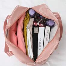 1pc Plain Minimalist Large Capacity Portable Storage Bag, Women Tote Handbag Shoulder Bag, Suitable For Storing Clothes, Bedding, Daily Necessities, Travel & Home Organization