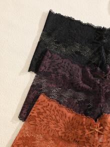 3pcs/Set Solid Color Bow Flower Lace Decoration Romantic Sexy Women Briefs