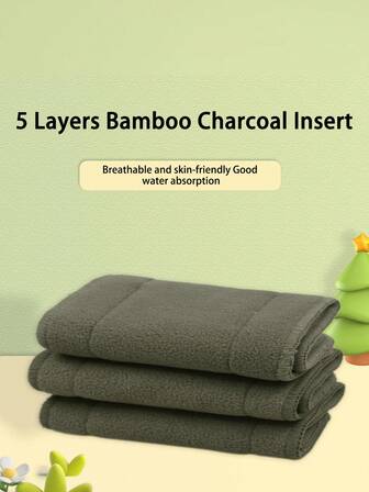 五层竹炭尿布，透气可重复使用尿布垫，吸水柔软尿布衬垫