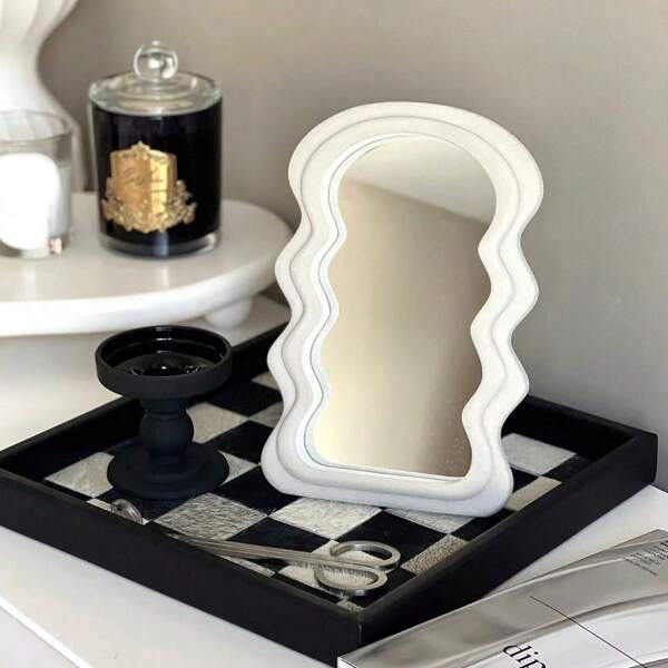 A Cloud Wave Multi-Purpose Dresser Mirror, Simple Makeup Mirror Decoration Piece,Flower Mirror, Creative Dormitory Entrance Bedroom Desktop, Highly Attractive Storage Makeup Mirror, Dressing Mirror