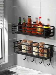 1 pieza, Estantería para cocina y baño, cesta colgante sin perforaciones para botellas de especias y champú, organizador de cocina, artículos de cocina, decoración del hogar, decoración navideña, regalos para el hogar, decoración de habitaciones