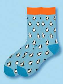 1 Pair Of Men's Penguin Patterned Socks With Cute Penguin Pattern - Multicolor - View 4