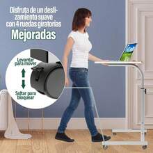 Escritorio para Laptop, Escritorio de pie móvil con Altura Ajustable, Mesa con Ruedas para Cama, fácil de Montar, Ideal para Oficina, Desayuno, café (80 x 40 cm, Blanco Cálido) - Blanco - Ver 4
