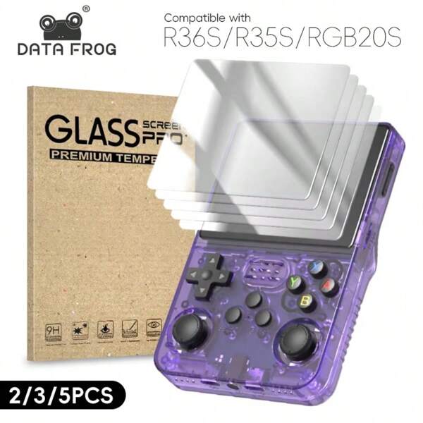 DATA FROG Data Frog 2/3/5 Stücke gehärtetes Glas Displayschutzfolie für 3,5 Zoll Spielekonsole R36S, Displayschutzfolie für R35S RGB20S Handheld-Spielekonsole