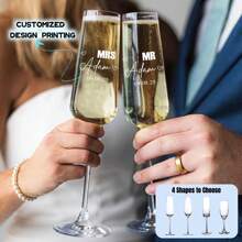(Set Of 2) Personalized Champagne Flutes For Weddings, Engagements, And Anniversaries - Elegant UV Printed Mr. And Mrs. Toasting Glasses Set - Customizable Shapes, Styles, And Colors - Perfect Gift For Newlyweds, Bridal Showers, And Romantic Celebrations - Unique Keepsake For Toasting Love And Happiness - Ideal For Wedding Receptions, Engagement Parties, And Special Occasions - Celebrate Your Love Story With Style!