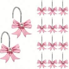 12pcs/Box Pink Bowknot Shower Curtain Hooks, Anti-Rust Curtain Hooks For Bathroom & Bedroom Decorationbathroom Decor Fall Decor Bathroom Accessories - Bow 3 - View 1