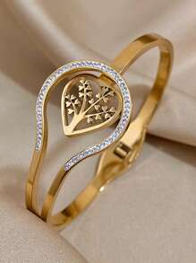 1 Pulsera brazalete de acero inoxidable con diseño de corazón para mujer, joyería de diario y fiesta, regalo para el Día de la Madre, verano