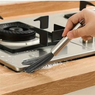 1pc Multi-Purpose Long Handle Cleaning Brush, Stainless Steel Material, No Power Needed, Suitable For Living Room, Bedroom, Bathroom, Kitchen, Furniture - Medium Strength Brush With Handle